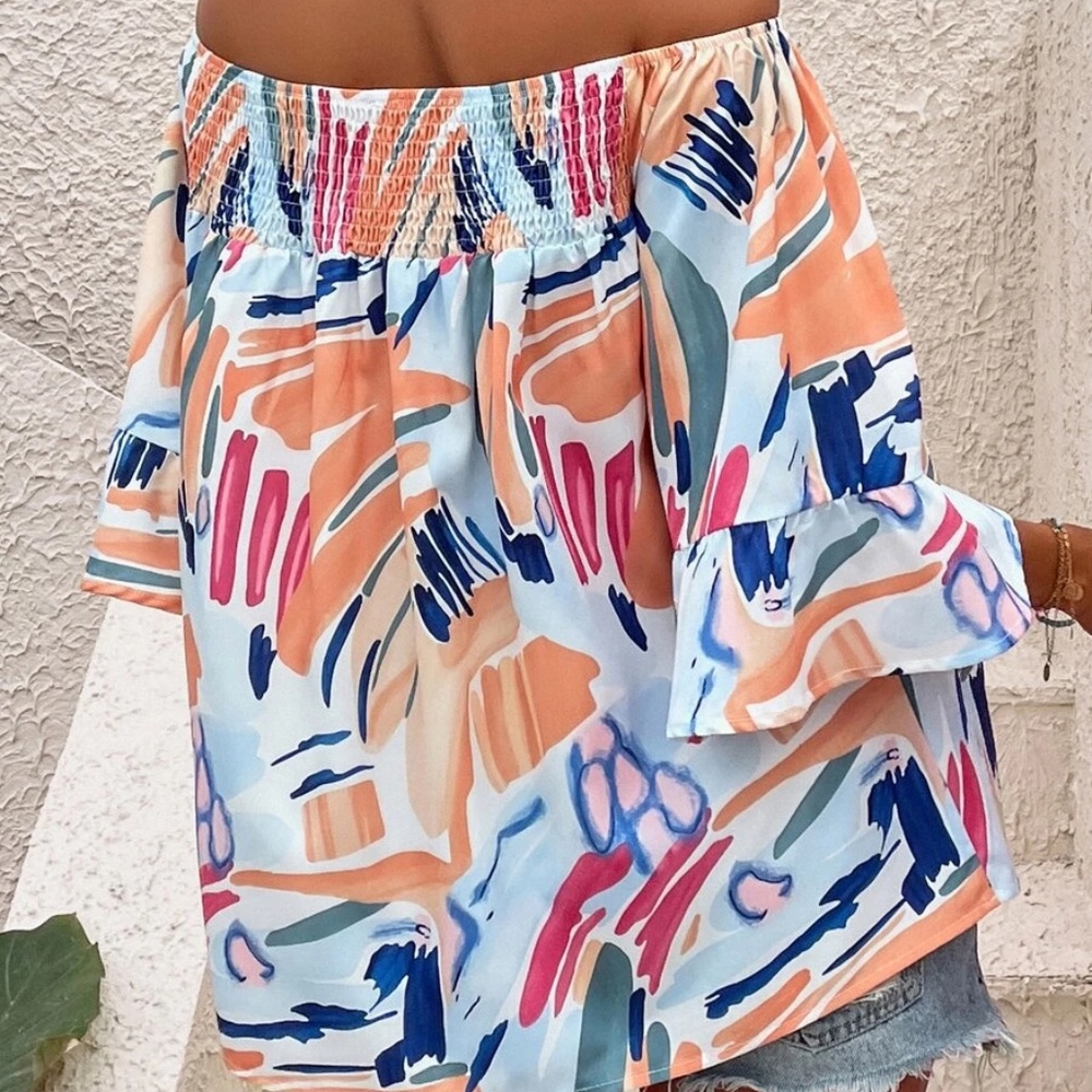 Boho Print Off Shoulder Blouse - Picture 5 of 10